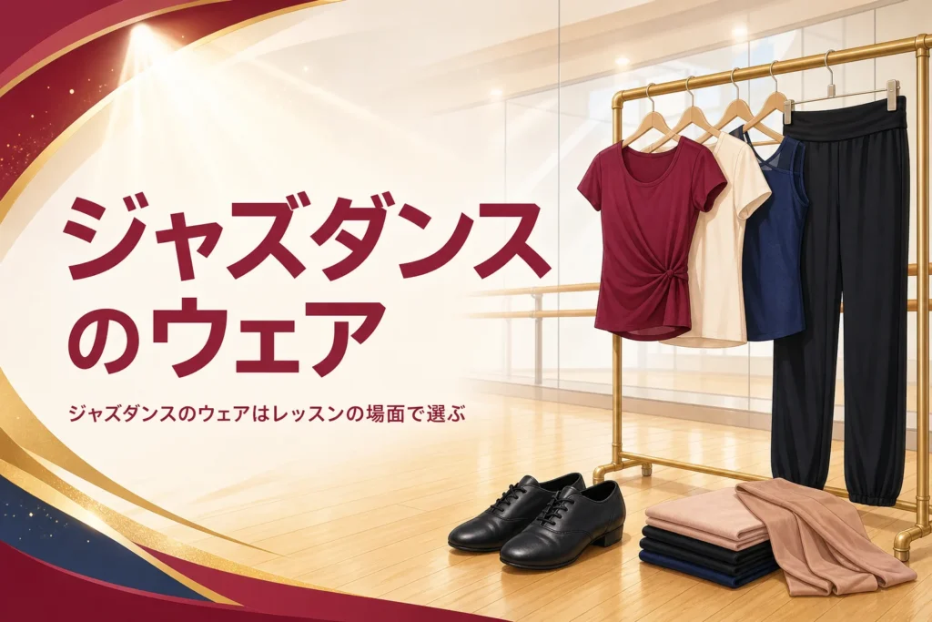 ダンススタジオに並べたジャズダンスのウェアとシューズ